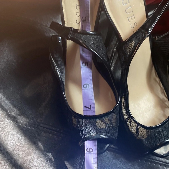 Guess fashion lace sheer black sling back heels 5.5 - Picture 5 of 8